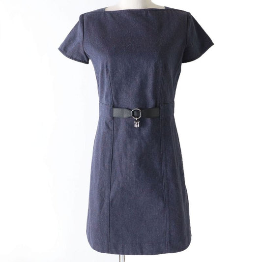 Hermes Charm Leather Knee-Length Short-Sleeved Cotton Dress Purple 34