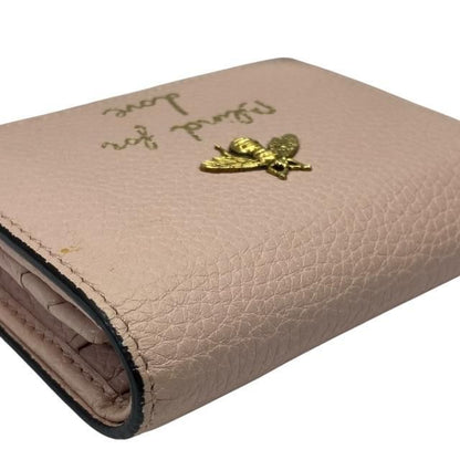 Gucci 460185 Animalier Bee Fold Wallet Compact Wallet Mini Wallet Leather Pink