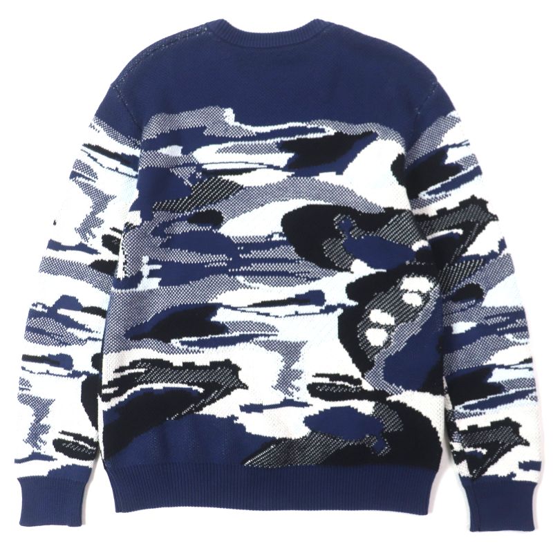 Louis Vuitton 20SS 100% Cotton Camo Pique Jacquard Crewneck Knit Sweater Navy