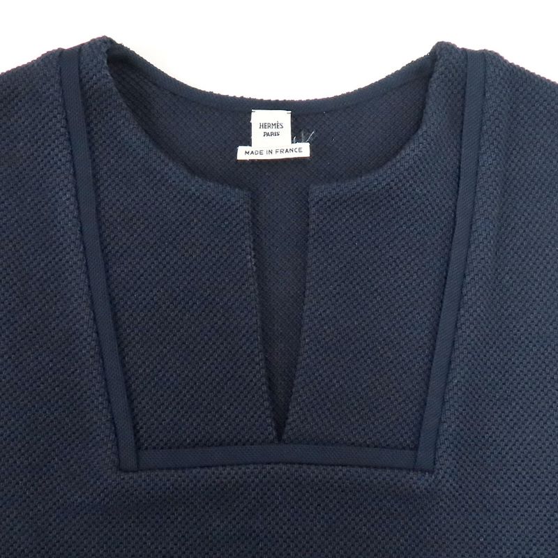 Hermes Waffle Knit Sleeveless Dress Black 100% Cotton Black Women's