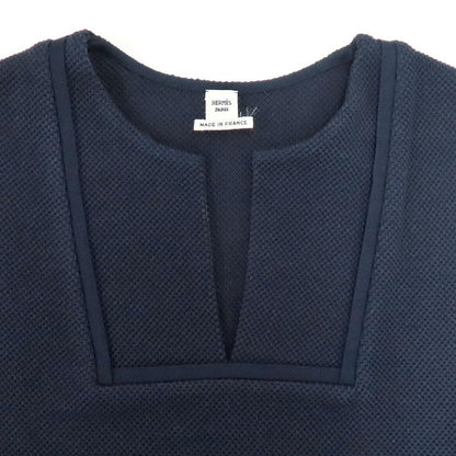 Hermes Waffle Knit Sleeveless Dress Black 100% Cotton Black Women's