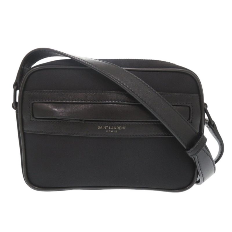 Saint Laurent Camera Bag Camp Nylon Lambskin Black Shoulder Bag Black 0596