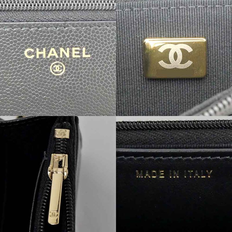 Chanel Chain Wallet Ap4653 Grained Shiny Calfskin Black Gold Hardware