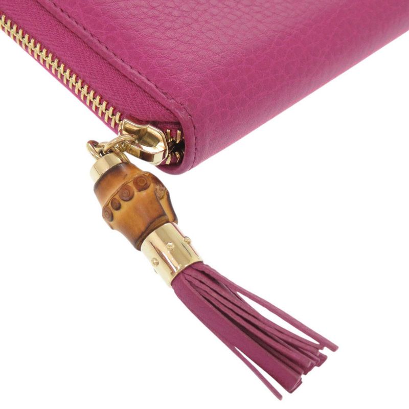Gucci Bamboo 307984 Leather Magenta Round Zipper Long Wallet 1329 Gucci