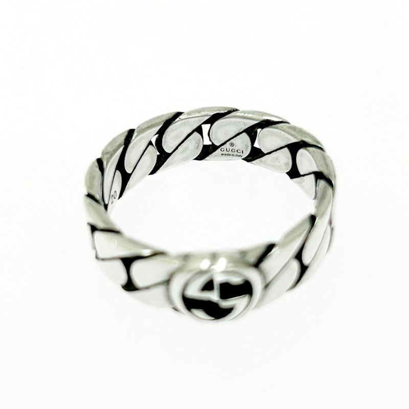 Gucci Silver Interlocking G Chain Ring 5.1g 925 Engraved 473034 Ring