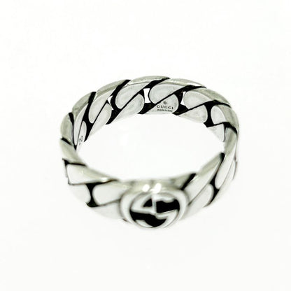 Gucci Silver Interlocking G Chain Ring 5.1g 925 Engraved 473034 Ring