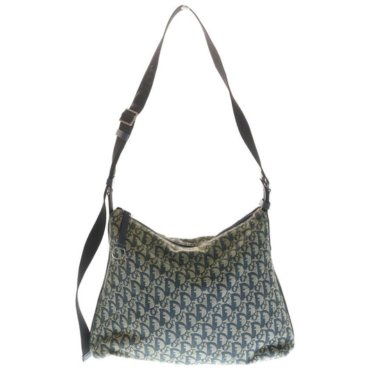 Dior Trotter Shoulder Bag Crossbody Navy Beige Leather Canvas Silver