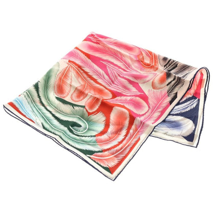 Hermes Carre 70 a la Plume Feather Silk Scarf Navy Red