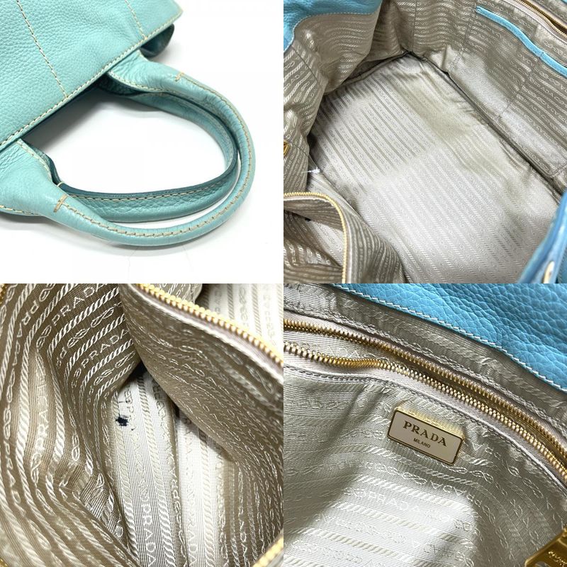 Prada Tote Bag Logo Canapa Bn1872 Leather Blue