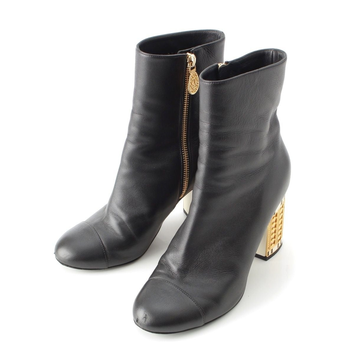 Chanel Leather CC Logo Ankle Boots Shoes Black 37