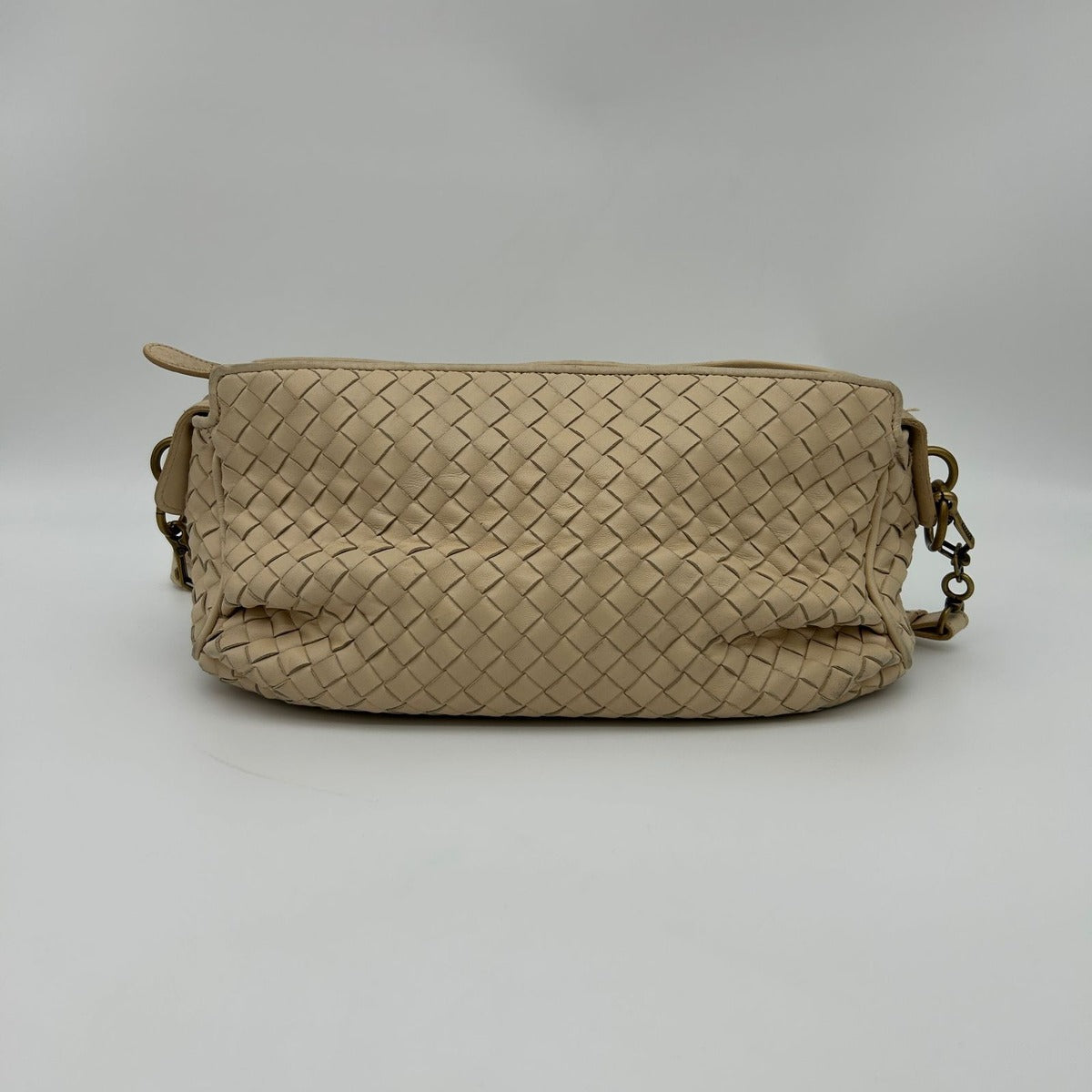 Bottega Veneta Intrecciato Chain Shoulder Bag Beige Leather
