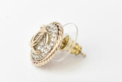 Chanel Earrings Chanel Circle Motif Logo CC Gold Rhinestone