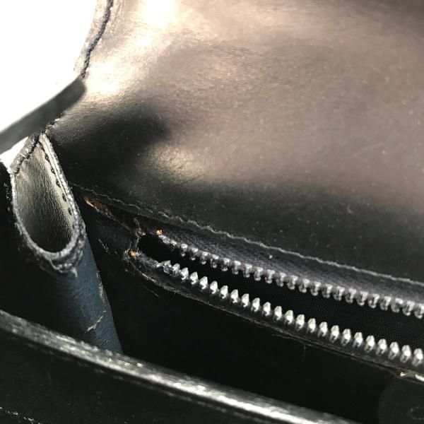 Celine Leather Ribbon Hand Bag Navy Gold