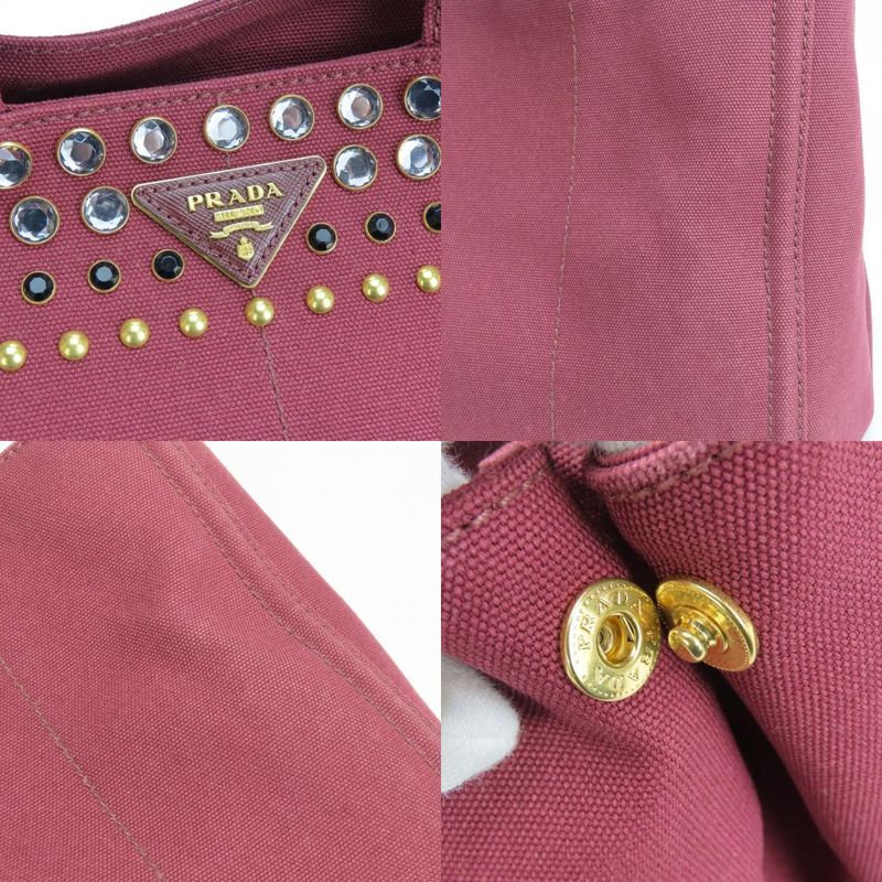 Prada Tote Bag Canapa B2642o Studded Canvas Amaranto Wine Red Gold Hardware