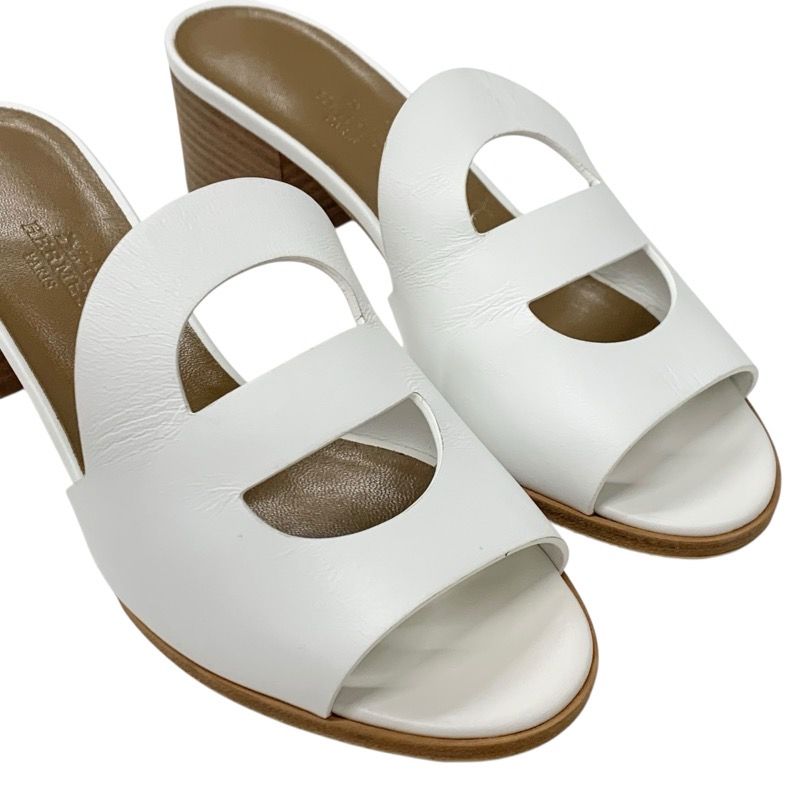 Hermes Mona Sandals Shoes Leather White Mules