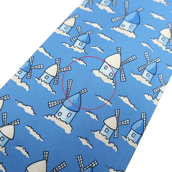 Hermes Necktie with Windmill Pattern 8.5cm (3.35in) Silk Blue and White Blue