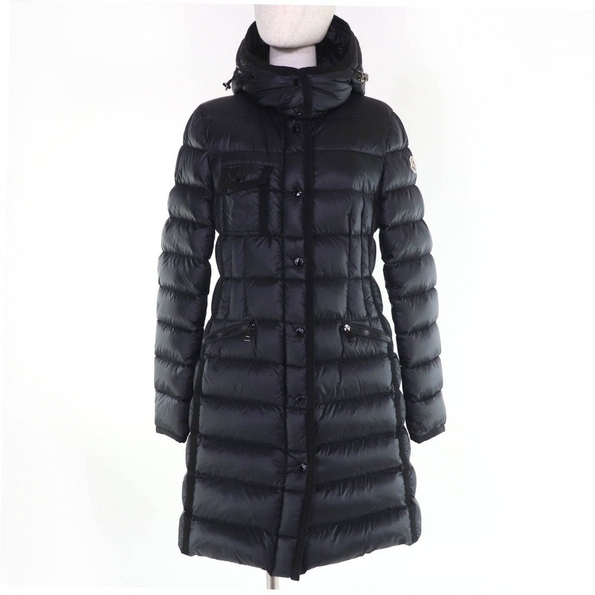 Moncler Hermine Logo Patch Hooded Down Coat Black 2 Garment
