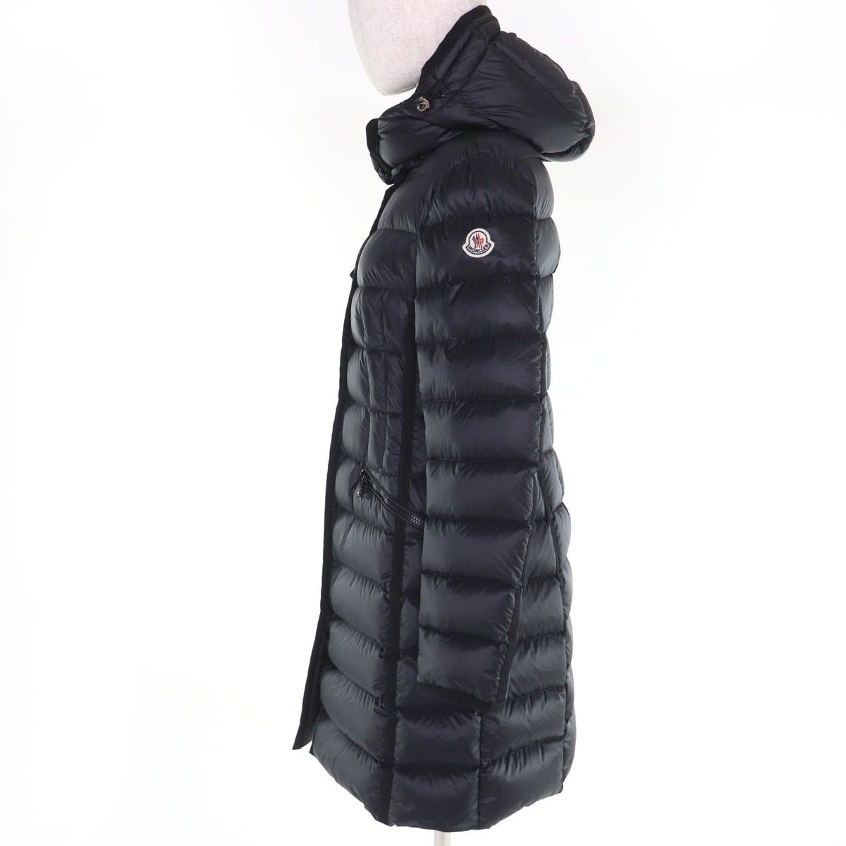 Moncler Hermine Logo Patch Hooded Down Coat Black 2 Garment — view 2