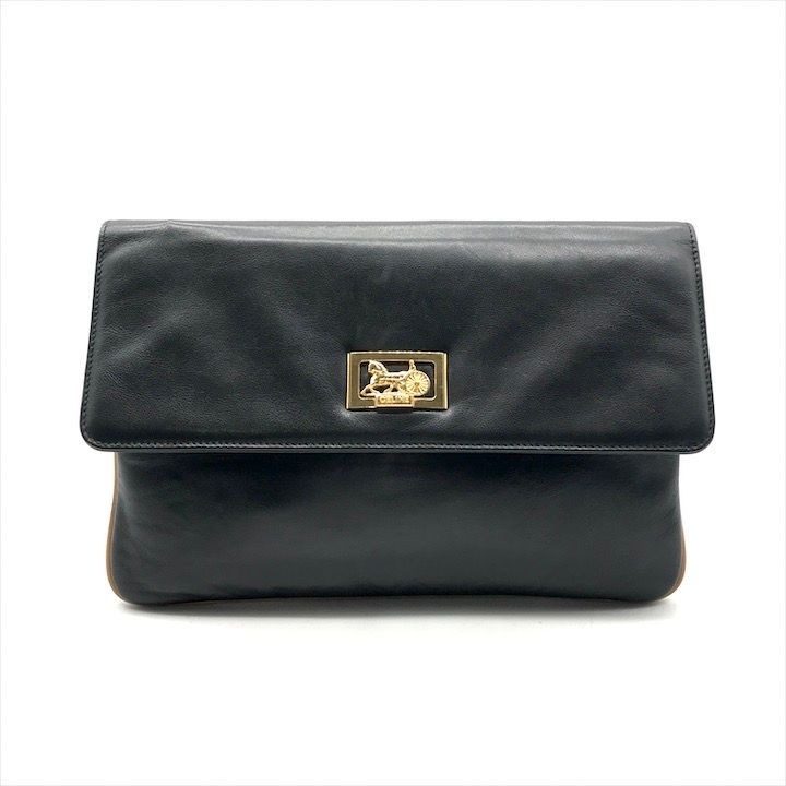 Celine Carriage Vintage Leather Clutch Black