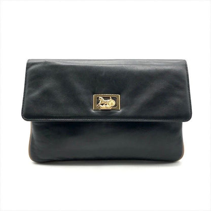 Celine Carriage Vintage Leather Clutch Black
