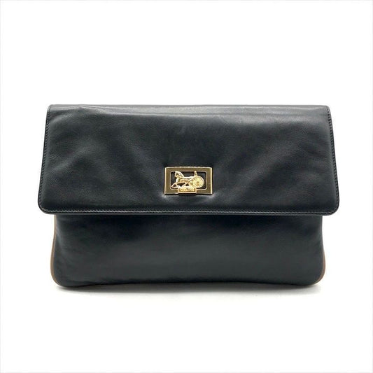 Celine Carriage Vintage Leather Clutch Black