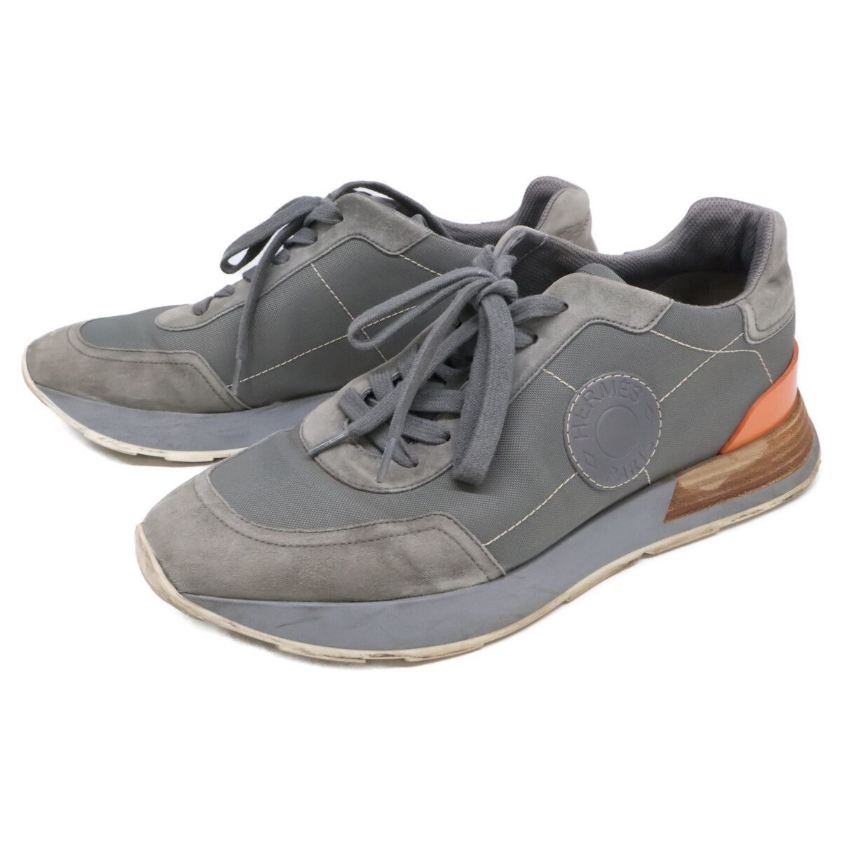 Hermes Drive Series Motif Suede Mesh Sneakers 41
