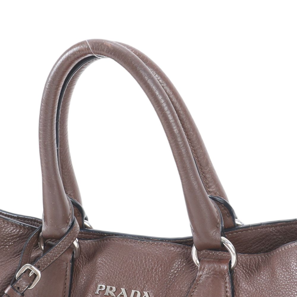 Prada Side Zip Leather Triangle Logo Tote Shoulder Business Brown — view 2