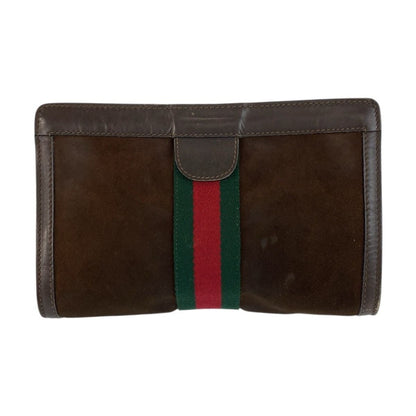Gucci Vintage Sherry Line Brown Suede Clutch