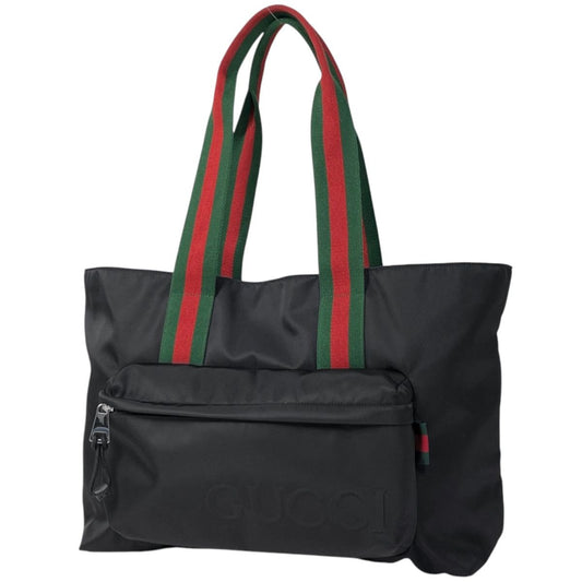 Gucci Logo Tote Large Sherry Line Web Nylon Black Green Red