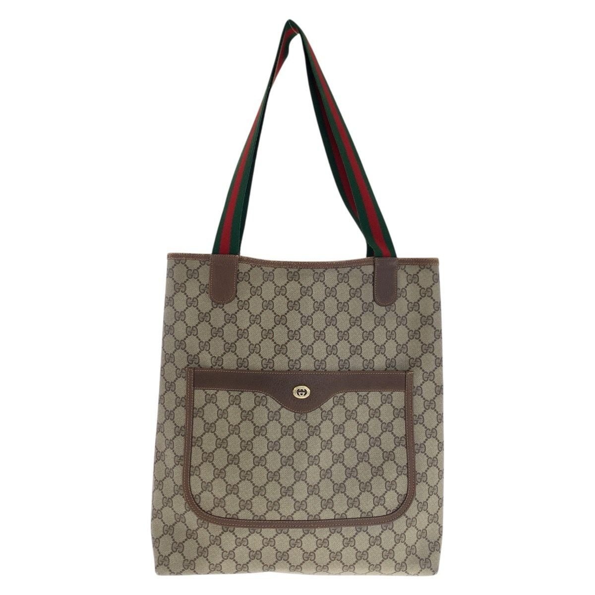 Gucci Vintage Sherry Line Beige Brown GG Supreme Canvas Leather 123 02 003 Tote