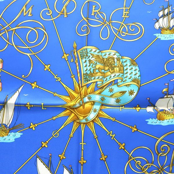 Hermes 90 Voiles De Lumiere Sailing Ship Of Light Blue Ship Silk Scarf Box