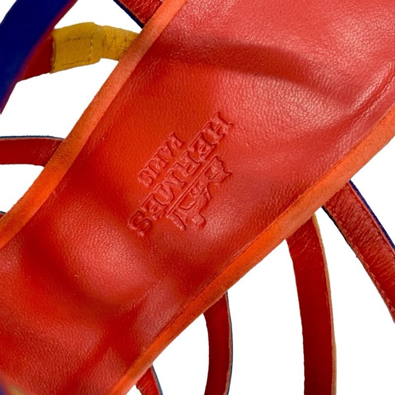 Hermes Sandals Shoes Suede Multicolor Square