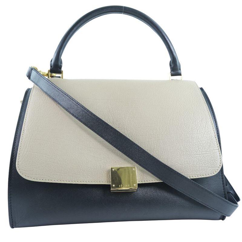 Celine Trapeze 2-way Shoulder Calf And Suede Black/blue/beige Women's Handbag