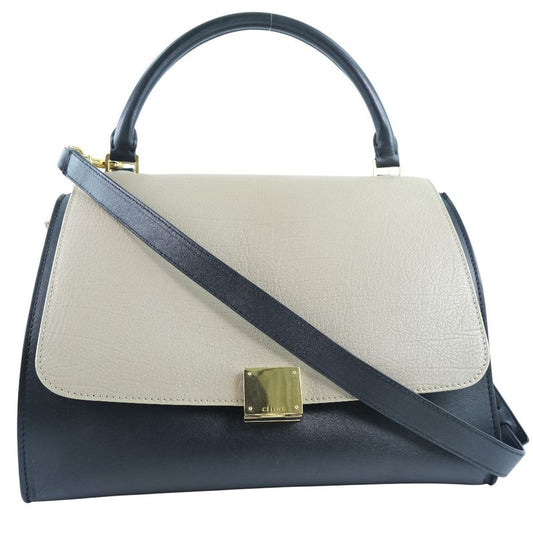 Celine Trapeze 2-way Shoulder Calf And Suede Black/blue/beige Women's Handbag
