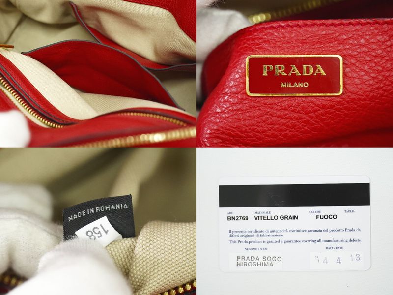 Authentic Prada Leather Tote Handbag Red Bn2769 Bag Pre-owned [follow-up
