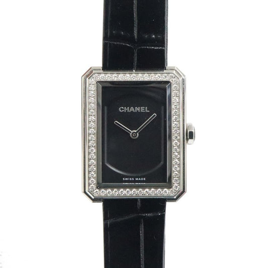 Chanel Boyfriend H6586 Black Diamond Bezel SS Leather Quartz