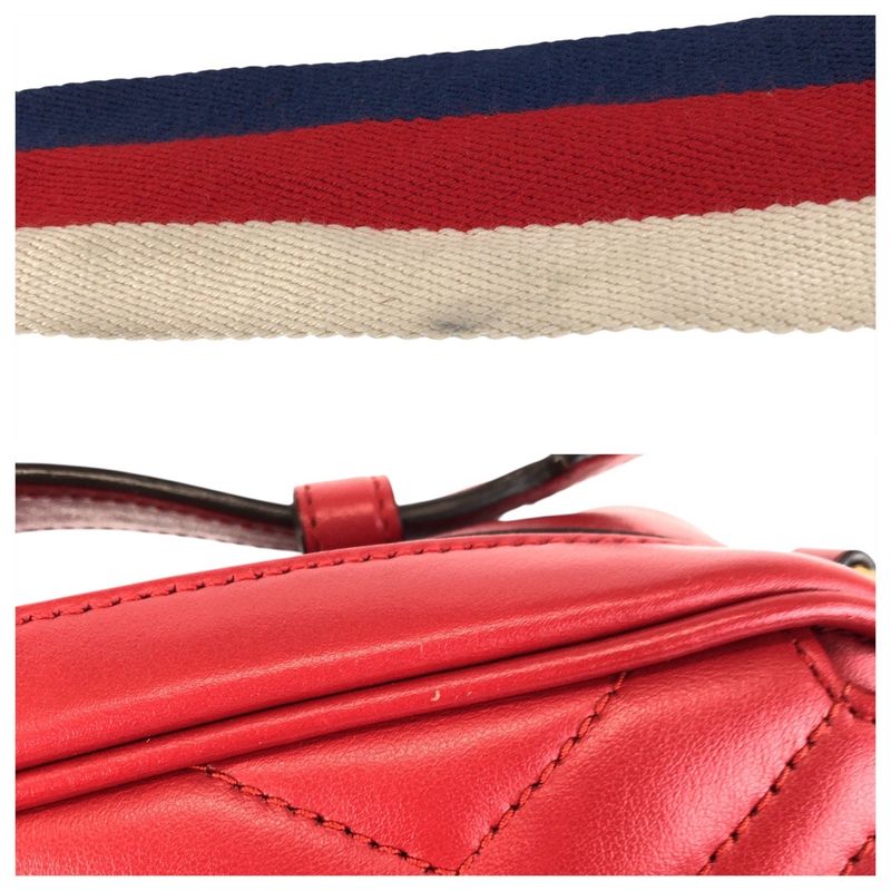 Gucci GG Marmont Red Gold Hardware Leather 498100 Shoulder Bag Pochette Women