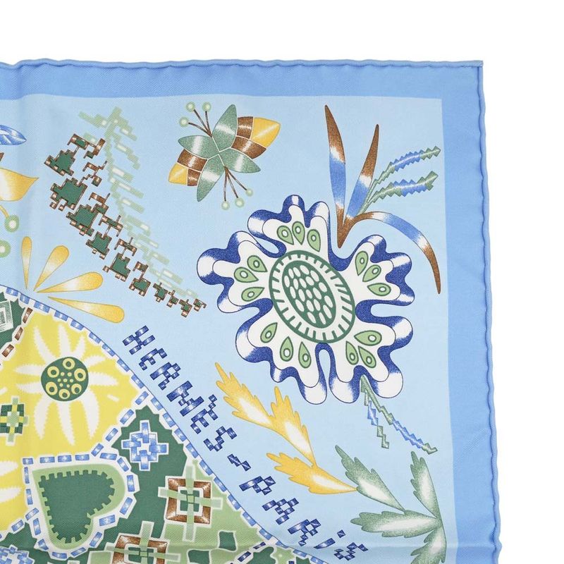 Hermes Carre 45 Scarf EN Attendant Ulysse Silk Light Blue Bandana