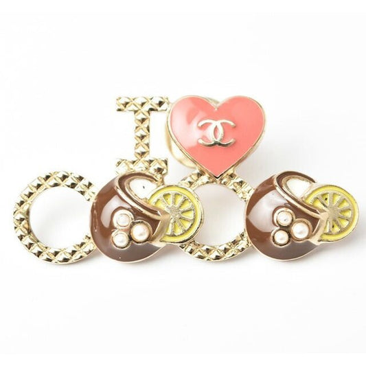 Chanel Brooch Pin Badge I Love Coco Heart Motif