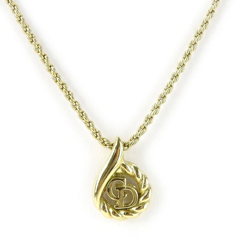 Christian Dior Necklace Metal Gold Plated Accessories CD Logo