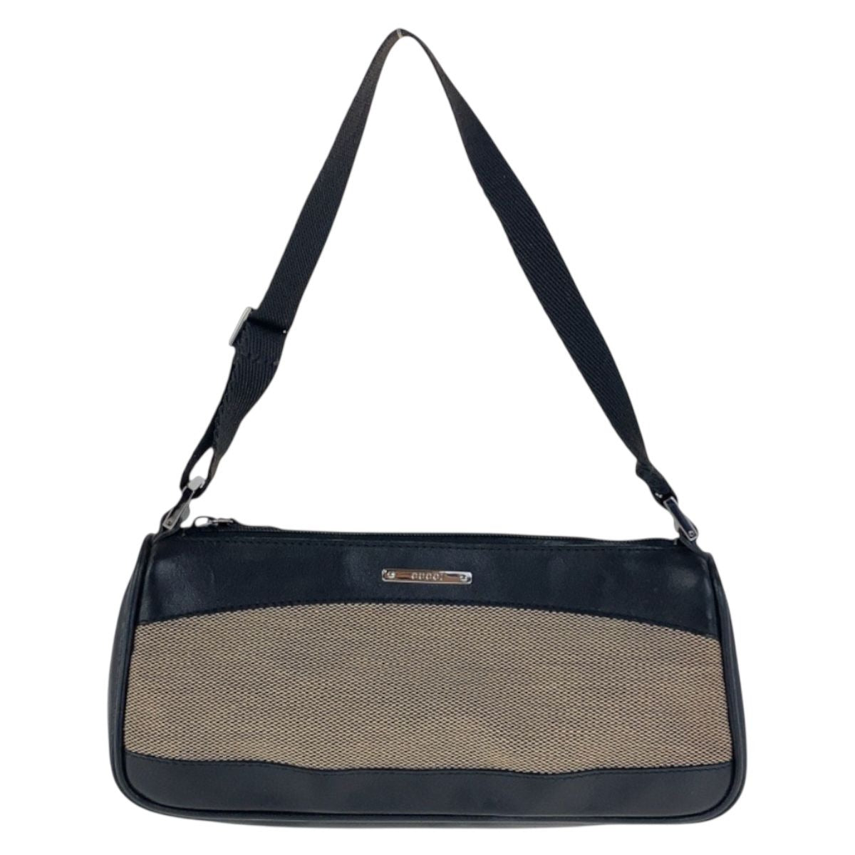 Gucci Black Beige Silver Canvas Leather Handbag Pouch