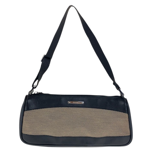 Gucci Black Beige Silver Canvas Leather Handbag Pouch