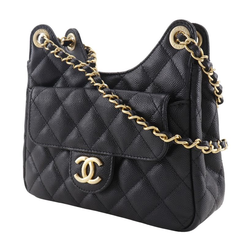 Chanel Matelasse Small Hobo Bag Chain Shoulder As3710 Caviar Skin Black Ladies