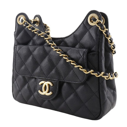 Chanel Matelasse Small Hobo Bag Chain Shoulder As3710 Caviar Skin Black Ladies