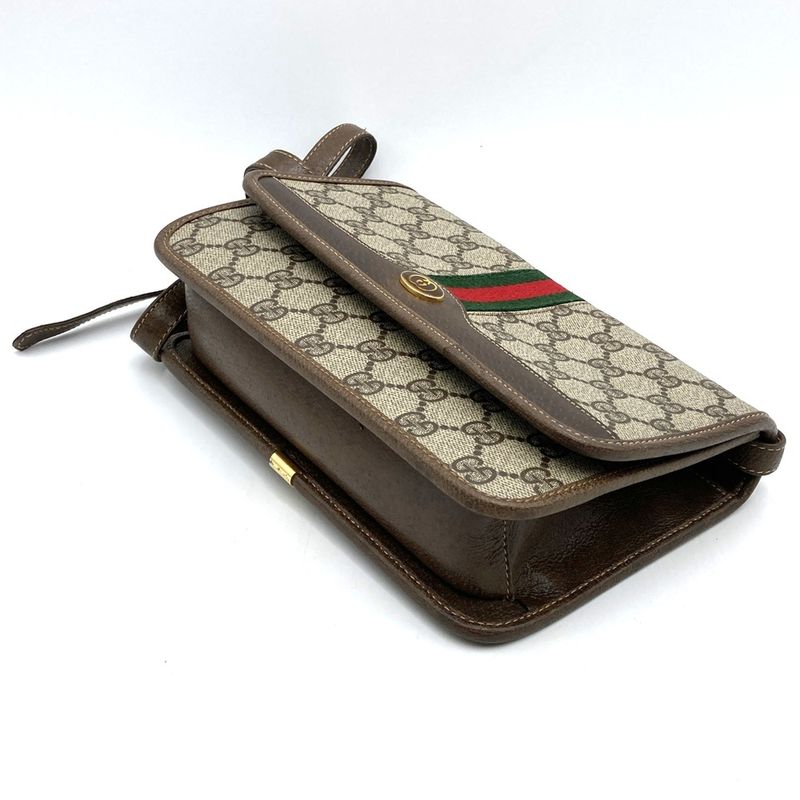 Gucci 66 02 014 Shoulder Bag Brown Sherry Line GG Supreme Canvas PVC Leather