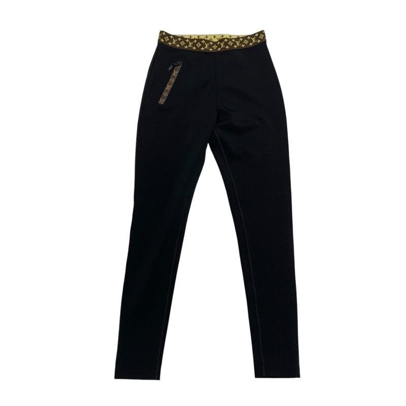 Louis Vuitton Bottoms Nylon Black Brown Leggings With Elastic Belt Monogram