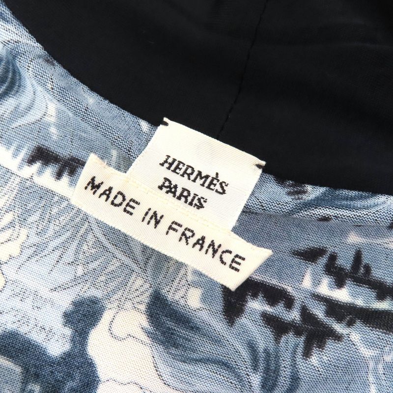 Hermes Fantaisie Pittoresque Pitoresque Dream Chiffon Dress With Belt Navy Blue