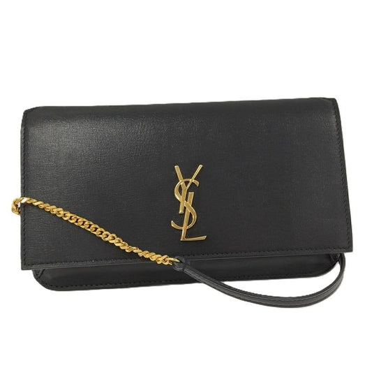 Saint Laurent Phone Shoulder Bag YSL Leather Black