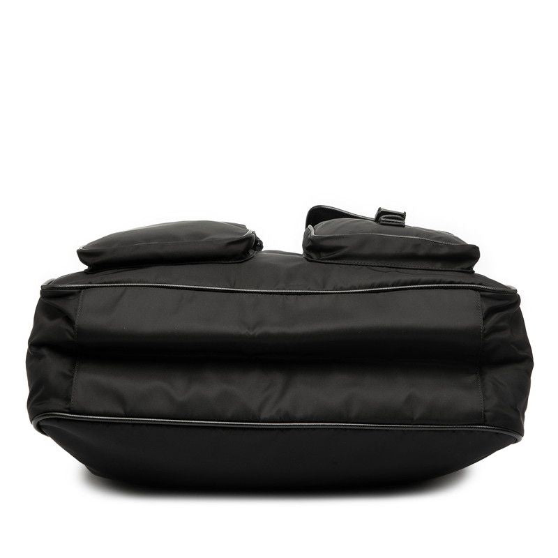 Prada Triangle Logo Plate Tote Shoulder Bag 2WAY Va0610 Black Nylon Leather