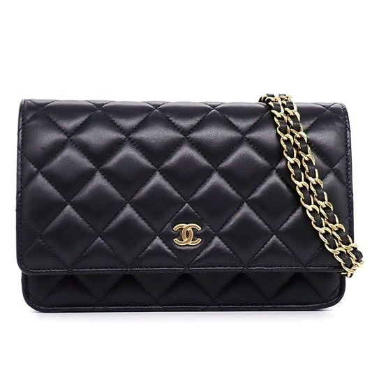 Chanel Quilted Classic Chain Wallet Black Gold Lambskin